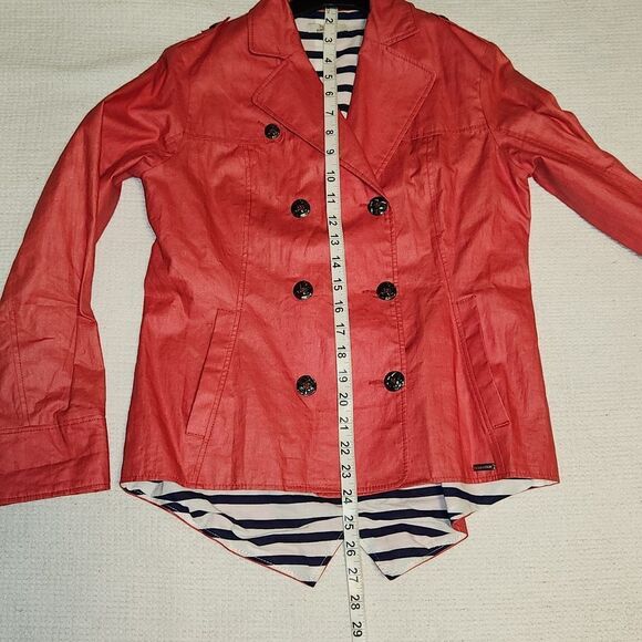 NWOT Junior Gaultier red waxed linen double breasted high-low jacket. - Picture 8 of 12